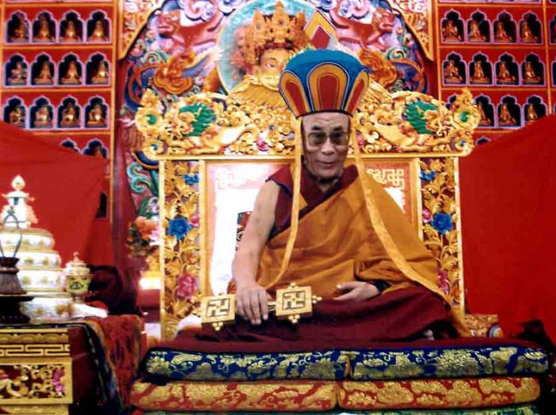 Dalai Lama on throne at Menri