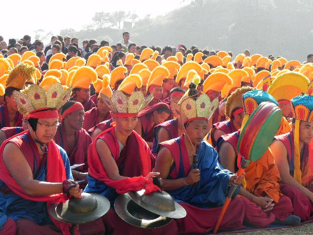 Yungdrung Bon monks during a public ritual