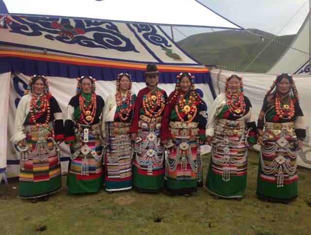 Tibetan women in traditional dress in Tibet