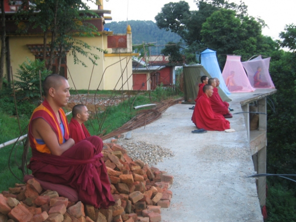 Monks practicing at Triten Norbutse