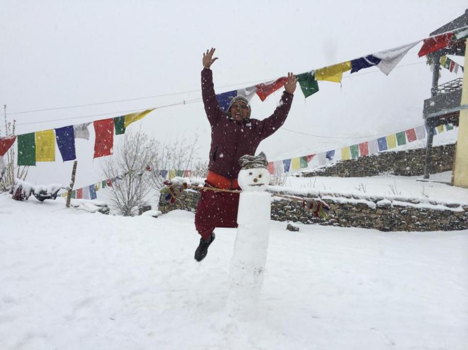 bhara Norbu with snowman