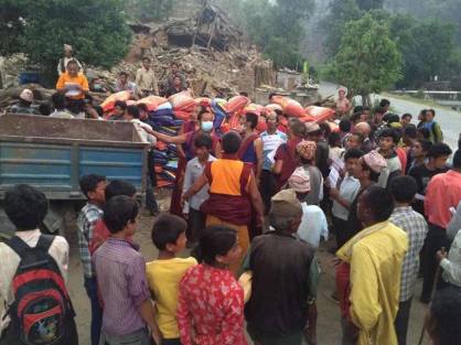triten norbutse monks helping villagers after earthquake